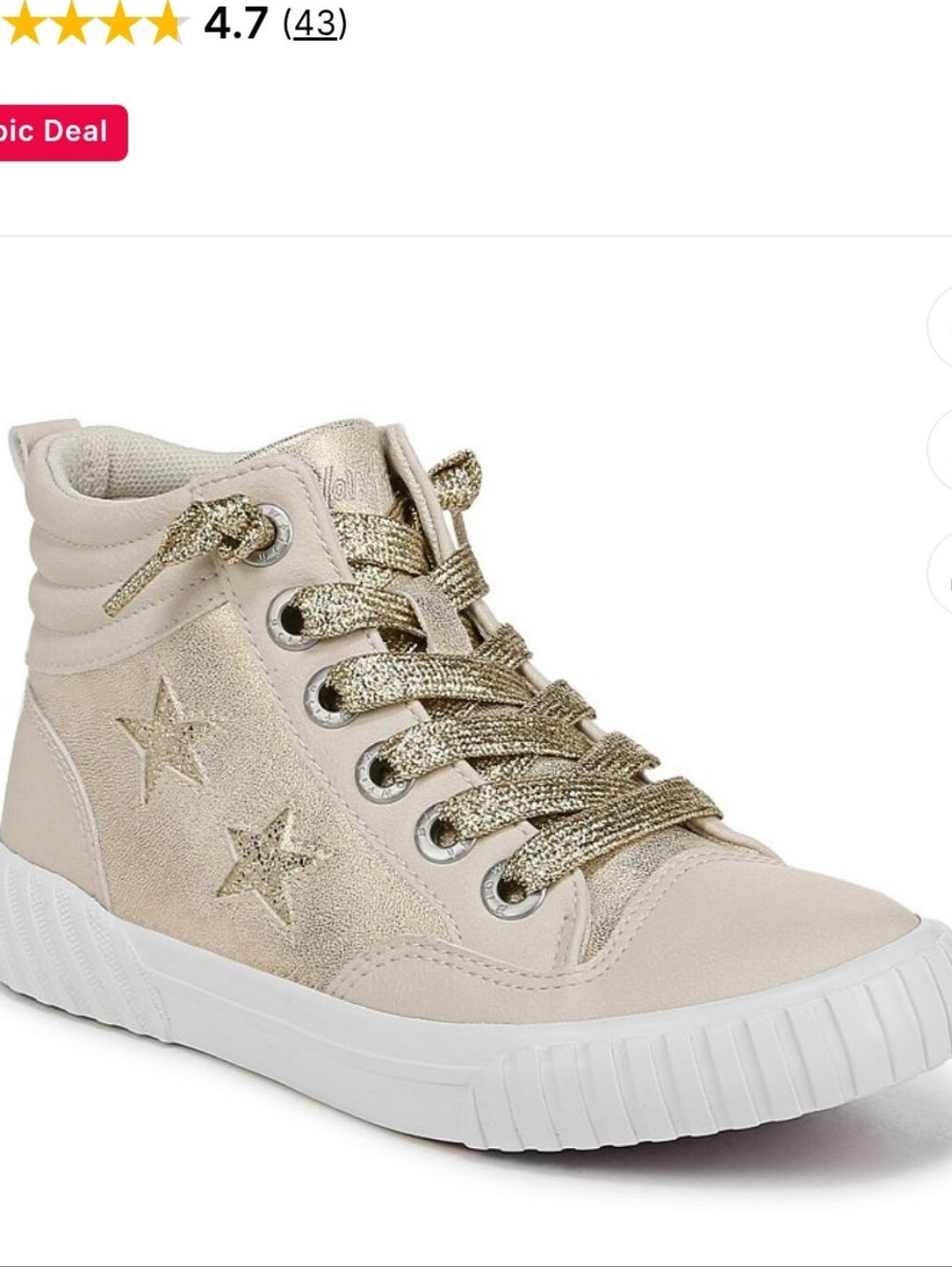Kids High-Top Fashion Sneaker - Gold Glitter Stars  New